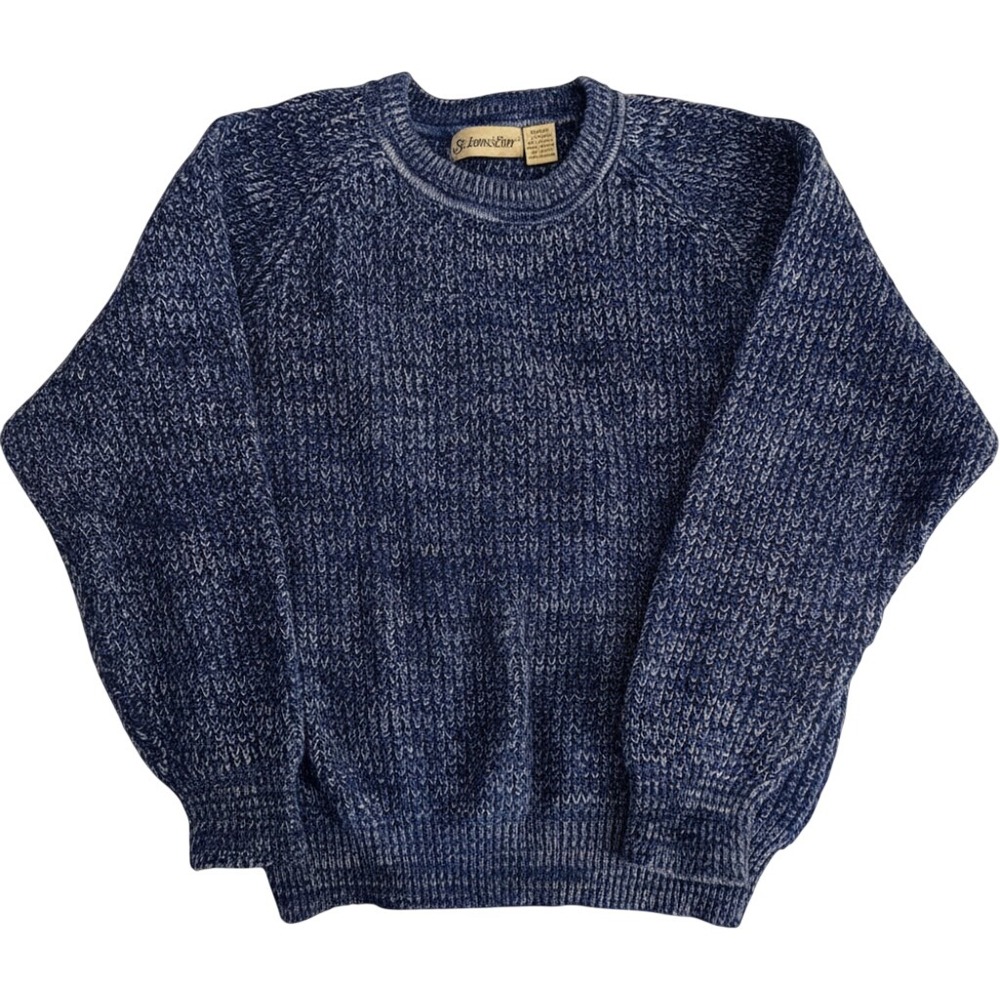 St Johns Bay Mens Large Blue Marled Shaker Stitch Crewneck Raglan Sweater